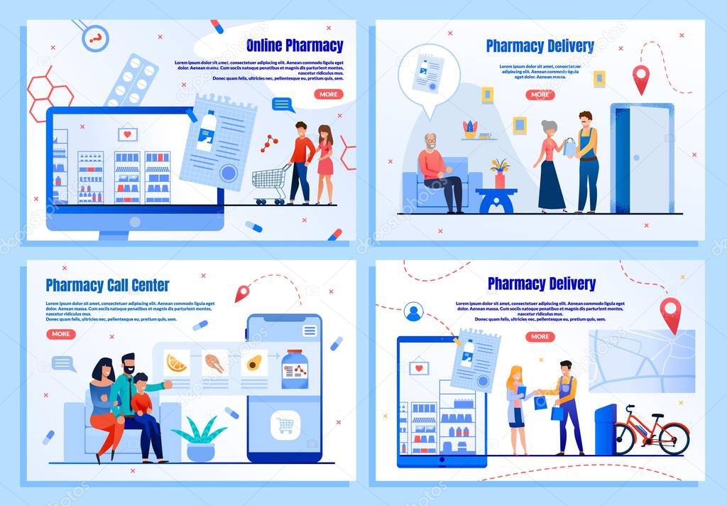 Online Drugstore Services Flat Vector Web Banners