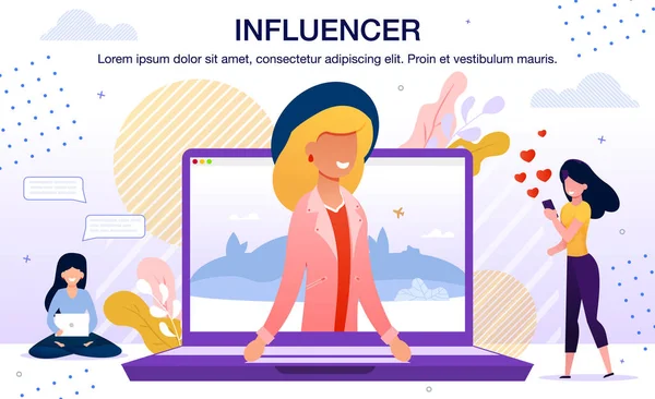 Affiche vectorielle Influencer les utilisateurs des réseaux sociaux — Image vectorielle