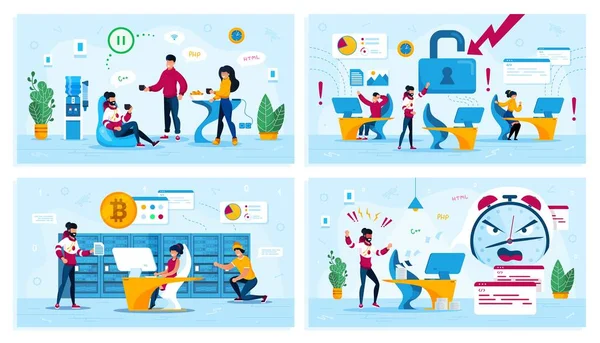 Dijital Başlangıç Ofisi Yaşam Vektörü Kavramları Ayarlandı