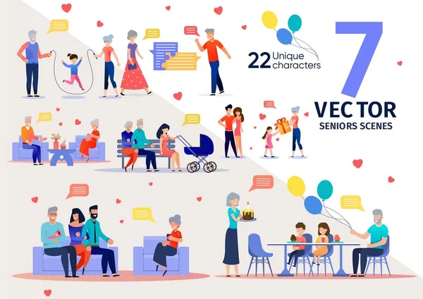 Yaşlılar Aile Desteği Düz Vektör Sahnesi