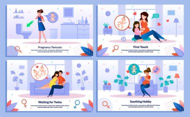 Woman in Pregnancy Vector Banners, Posters Set