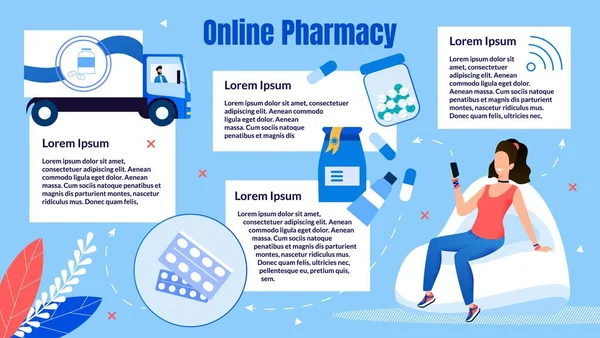 Farmácia Online Compras Flat Vector Infográficos — Vetor de Stock