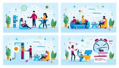 Freelance Work, Coworking Office Vector Concepts