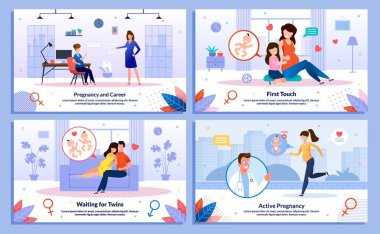Pregnant Woman Daily Life Flat Vector Posters Set