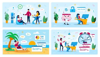 Programmers Life Scenes Flat Vector Concepts Set