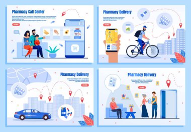 Online Pharmacy Goods Delivery Vector Web Banners