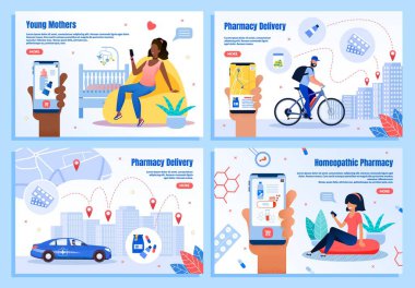 Eczane Teslimatı Mobil Uygulama Vektörü Web Afişleri