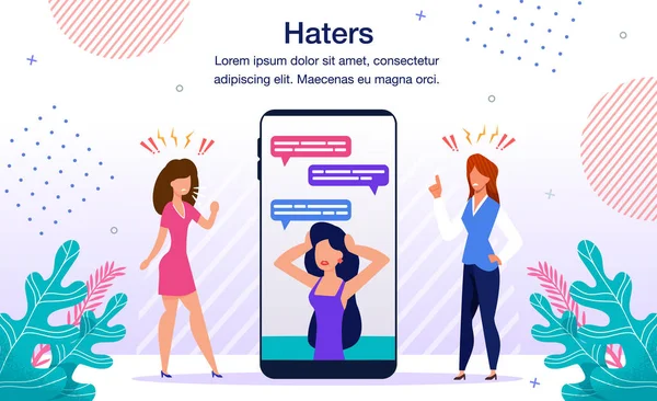 Modelo de cartaz de vetor plano de cyberbullying Haters — Vetor de Stock