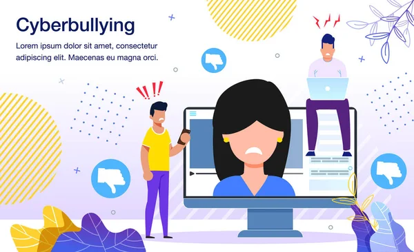 Cyberbullying na rede social Flat Vector Banner —  Vetores de Stock