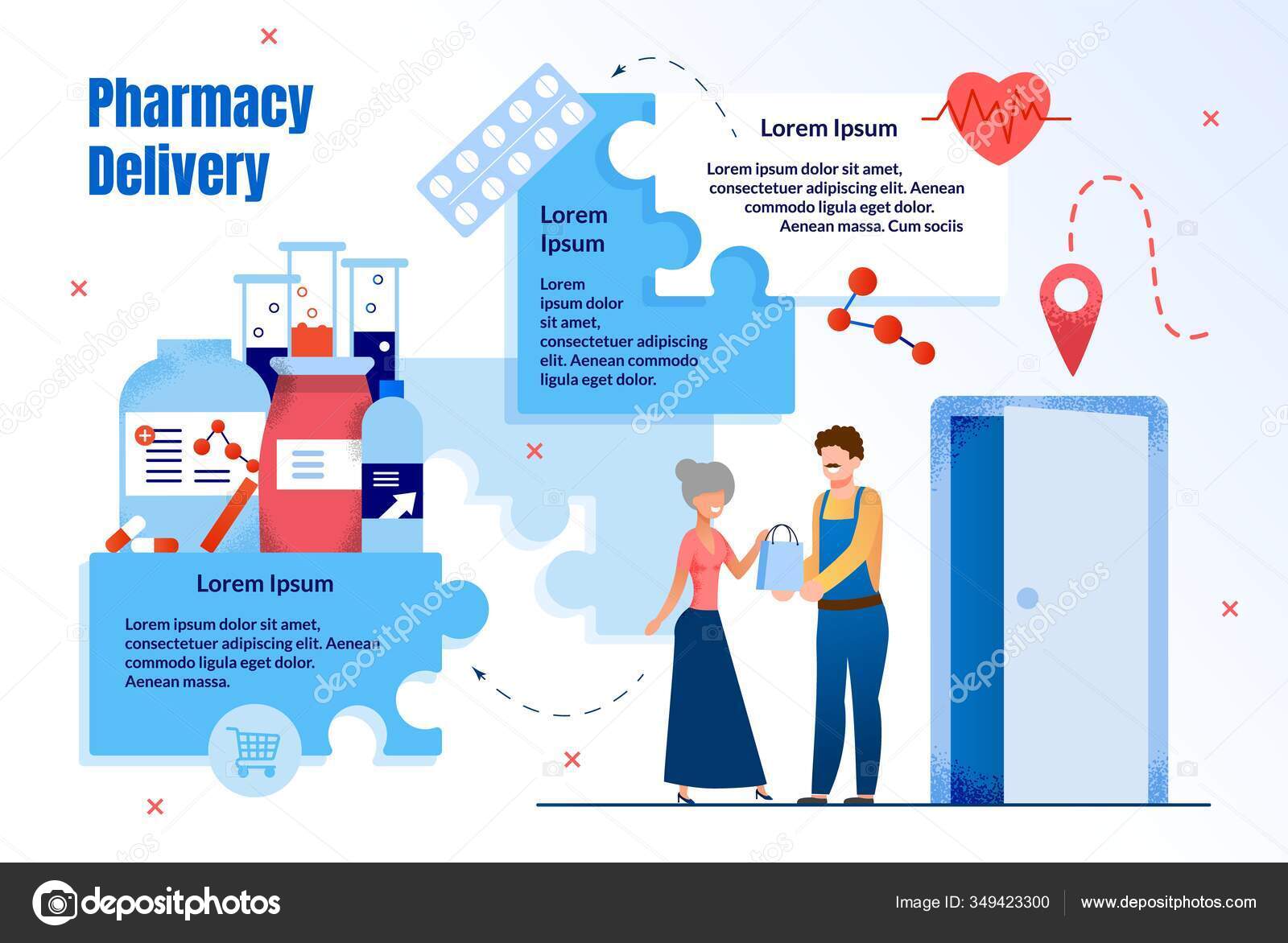 Pharmacy Delivery Service Flat Vector Ad Poster Stock Vector by