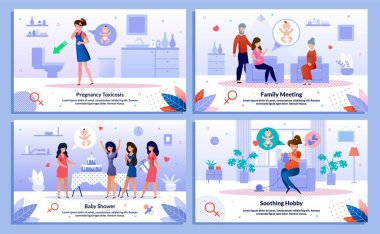 Hamilelikte Kadın Yaşamı Düz Vektör Sancakları Ayarlandı