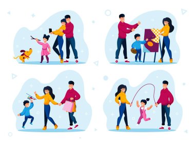 Happy Family Life Scenes and Moments Vector Set