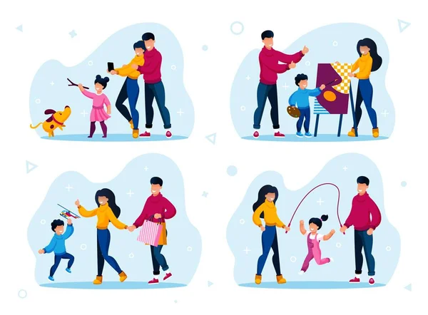 Happy Family Life Scenes and Moments Vector Set — ストックベクタ