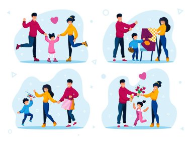 Happy Childhood Moments Flat Vector Concepts Set