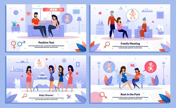 Happy Pregnant Woman Daily Life Vector Banners Set