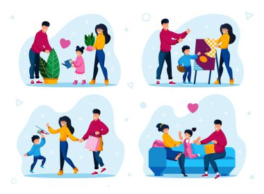 Family Home Routines, Parents Activities Vectors