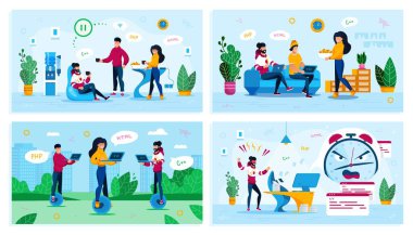 Software Developers Life Flat Vector Concepts Set