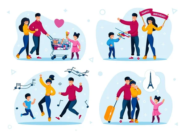 Family Leisure and Holiday Party Flat Vector Set — Stok Vektör