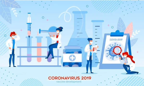 Desarrollo de la investigación de vacunas contra el coronavirus en laboratorio — Archivo Imágenes Vectoriales