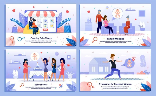 Pregnant Woman Shopping, Activities Vector Banners — Wektor stockowy