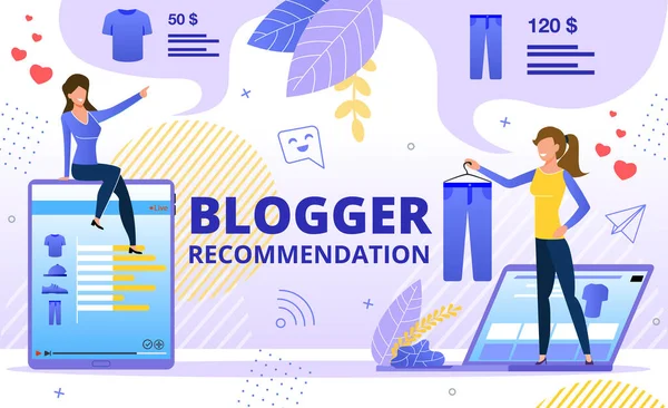 Promotion with Blogger Recommendation Flat Vector — Stock vektor