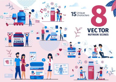 Besin Ekleri ve Vitaminler Düz Vektörler Ayarlandı