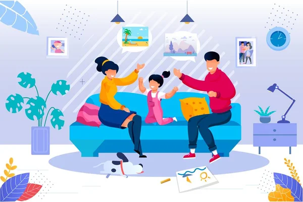 Happy Parent Playing with Kid Together at Home — Stock Vector
