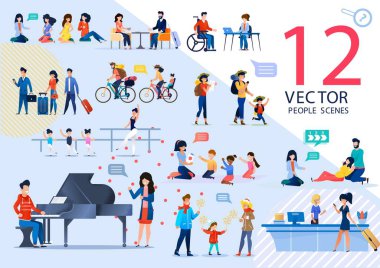 İnsan Aktif Yaşam ve İlişkiler Vektör Sahneleri