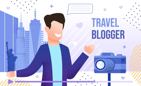 Resebloggare, Vlogging i Journey Tourist Vector — Stock vektor