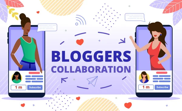 Popular Bloggers Collaboration Flat Vector Concept — Stock Vector