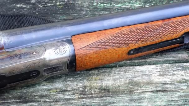 Close-Up double-barreled av tüfeği — Stok video