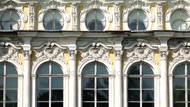 Ontwerp, architectuur en stijlfiguren van de decoratie van de gevel van het kasteel van de tsaristische tijden. Het paleis van groothertog Nikolai Nikolajevitsj — Stockvideo