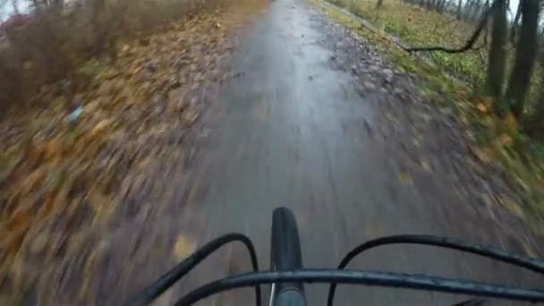 Un ciclista cavalca sul bordo dei fiumi — Video Stock