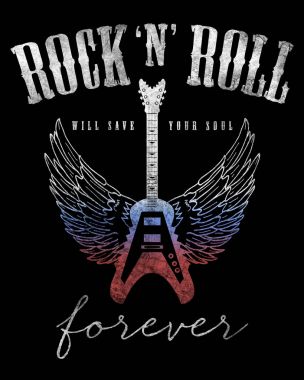 rock sloganı rock and roll t-shirt için siyah arka plan üzerine ile moda grafik tasarım