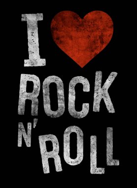 Ben rock seviyorum ve t-shirt için siyah arka plan üzerine rulo rock sloganı ile moda grafik tasarım