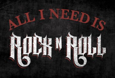 fashion graphic design with rock slogan rock and roll for t-shirt on black background clipart