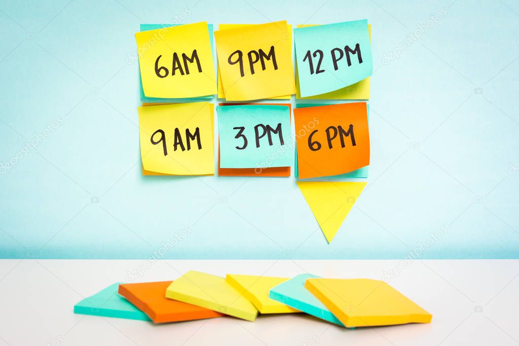 Time to schedule board on blue background. Business concept