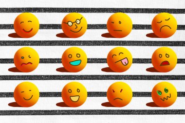 Concept of different emotions with cartoons face like sad angry 