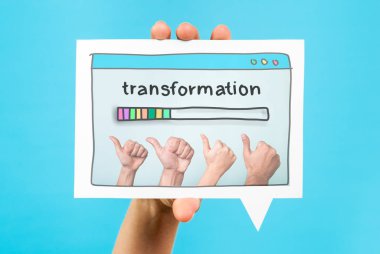 Digital transformation concept on speech bubble and blue backgro