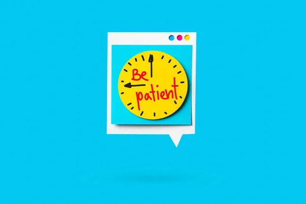 "Ha tålamod ". Tålamod citat illustration på papper tal bubbla Stockfoto