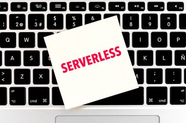 Concept of Serverless computing technology with keyboard on the  clipart