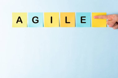 Çevik metod, karmaşa, yazılım geliştirme kavramı. El gösterisi.