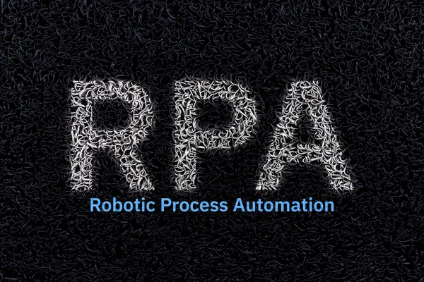 Rpa Robotic process automation tecken på tråd bakgrund. Stockbild