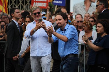 Leader of Podemos Pablo Iglesias  at protest against terrorism clipart