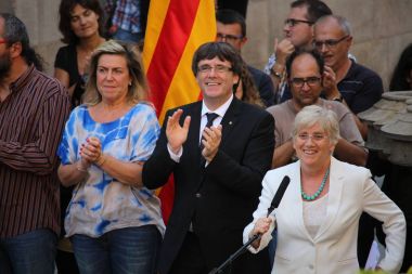 President of Catalonia Puigdemont receiving citizens who shall permit referendum clipart