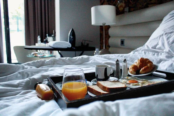 Hotel room service morning breakfast