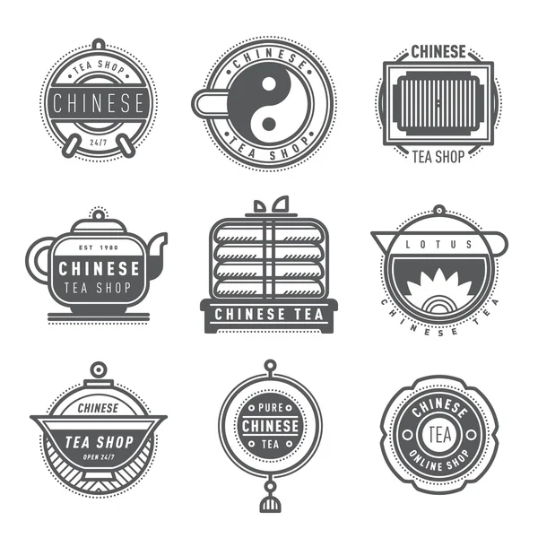 Set of chinese tea shop monograms logos — Stockový vektor