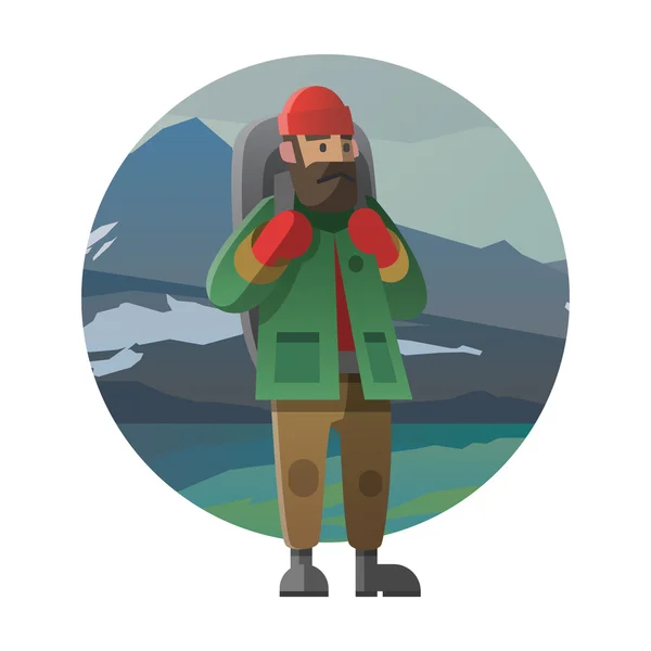 Escursionista con zaino all'aperto in natura. Trekking, trekking, arrampicata — Vettoriale Stock