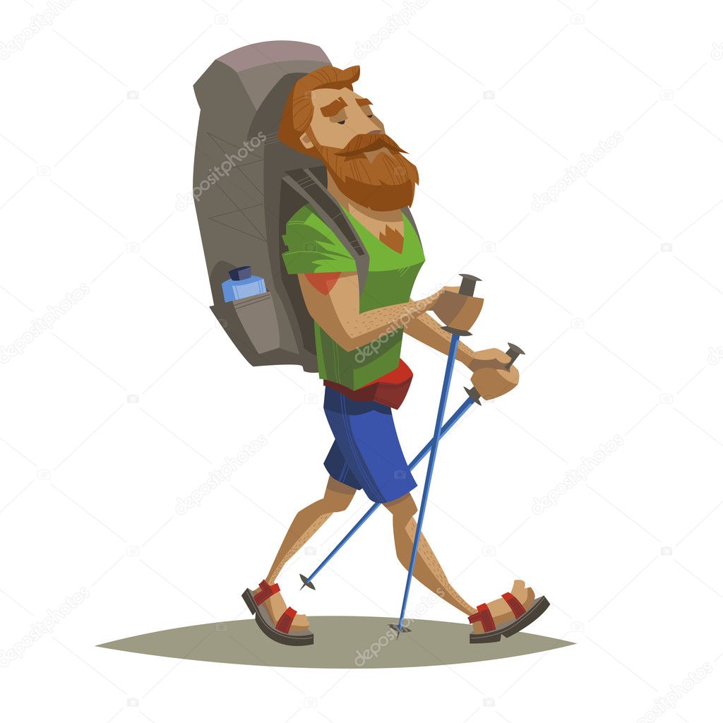 Hiker walking outdoor. Trekking, hiking, climbing, traveling. Ve