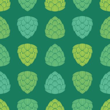 Düz stil yeşil renk şerbetçiotu ile Seamless Modeli.